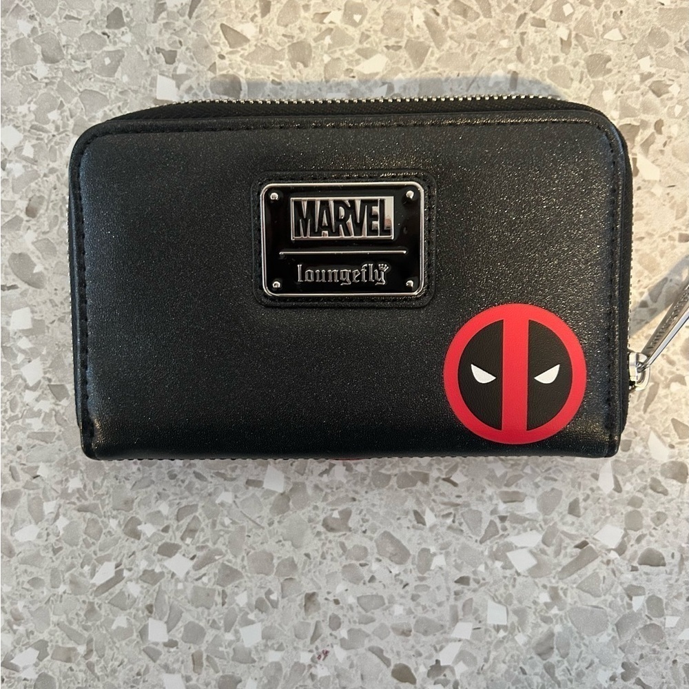 Loungefly Marvel Black Wallet with Red Deadpool Emblem